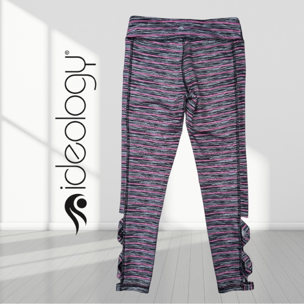 -Ideology Teens Aqua Teal Space Dye Striped Cutout Leggings Size Small